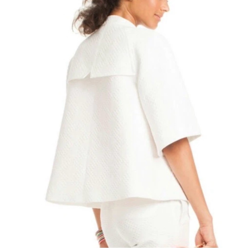 Trina Turk NWOT women’s white textured full zip swing jacket 1/2 sleeve blazer 2 - Picture 2 of 11